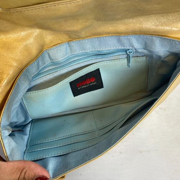 Vintage Hobo International Large Leather Crescent Clutch Yellow - Picture 2 of 4